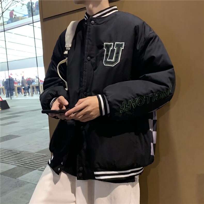 春秋季棋盘格棒球服男ins潮牌宽松休闲外套港风潮流痞帅学生夹克,男装夹克,星座1210-1