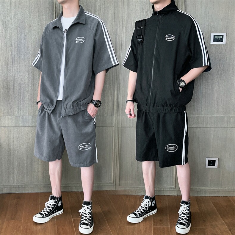 男士短袖防晒衣套装2021夏季新款韩版两件套潮牌五分裤DS787T图片
