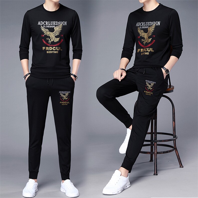 长袖T恤运动套装男2023春夏季新款中青年男士休闲印花时尚两件套，男装休闲套装，电商B212（原钱塘6029）