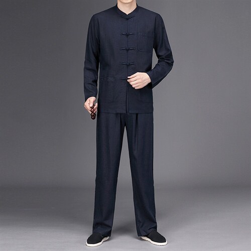 唐装中式长袖外套中老年2023春季新款男装风复古盘扣汉服套装，男装民族服装，电商B212（原钱塘6029）