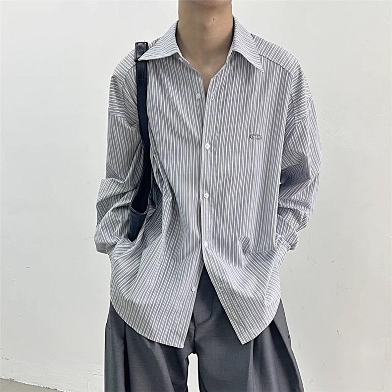 美式复古条纹衬衫设计感宽松衬衣男CA541-P37,男装衬衫,星座208-5