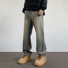 软牛仔裤男美式高街vibe裤子修身直筒微喇叭裤A080-9601-P40控68，男装牛仔裤，电商A080