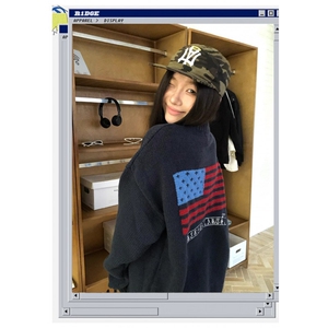 美式复古旗帜字母提花毛衣男女c慵懒风百搭宽松情侣针织衫图片