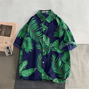2021夏季新日系大码男港风沙滩情侣休闲短袖印花衬衫C3011-P35图片