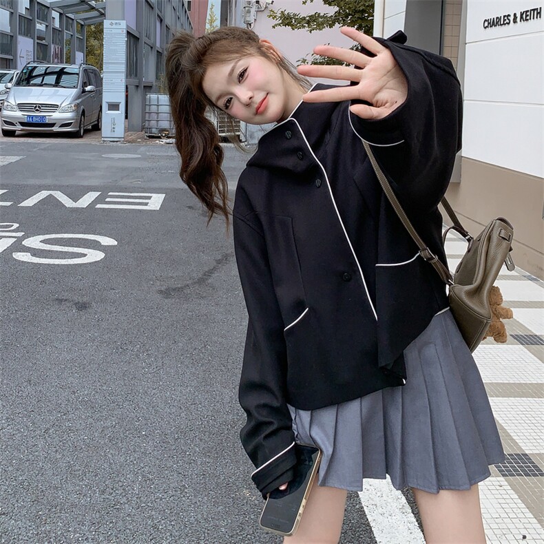 【新款主推】2025撞色连帽高级感通勤短外套2C372-838-P155控228,女装短外套,2C372