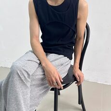 2025夏新品痞帅镂空纯欲时尚高级设计感背心健身打底衫男潮牌，男装T恤，星座506A