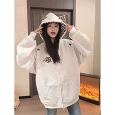美式复古小恶魔豹纹连帽拉链卫衣男女春秋冬情侣开衫刺绣运动外套，女装短外套，星座1210-1
