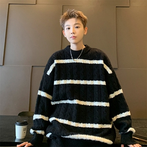 2024新款美式撞色条纹针织衫慵懒风百搭毛衣线衣男现货 W8492-P46图片