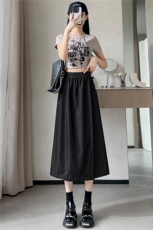 夏季新款莱赛尔仿牛仔半身裙裤清凉透气户外长款A字伞裙，女装半身裙，梦白服饰厂