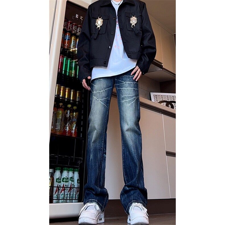 B221美式ins高街暗黑小众修身弹力牛仔裤LK24326-特P52控88，男装牛仔裤，电商B221