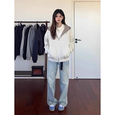双面穿千鸟格外套开衫连帽卫衣WY468特P65，女装短外套，星座908-1