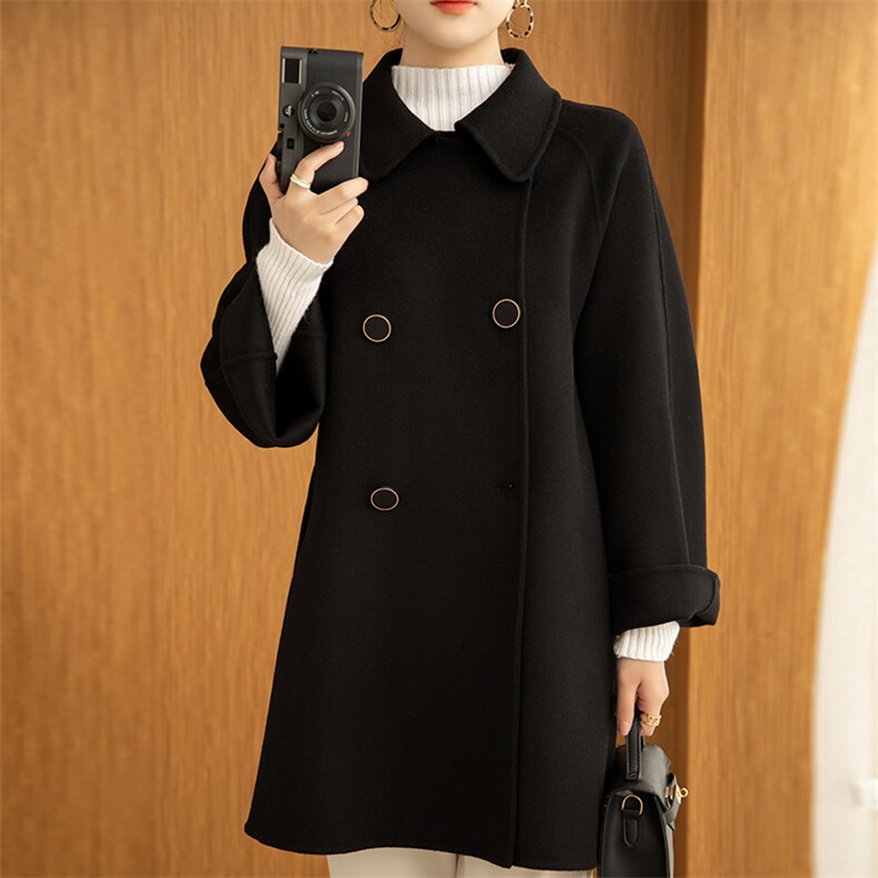 羊毛大衣女新款冬季韩版时尚流行羊毛呢子外套，女装双面呢大衣，召鑫羊绒双面呢