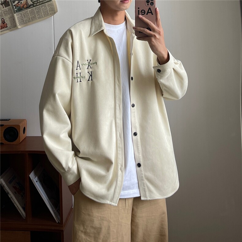 TP30现货25秋季鹿皮绒高品质刺绣百搭高街男女衬衫A170-C203，男装衬衫，电商A170