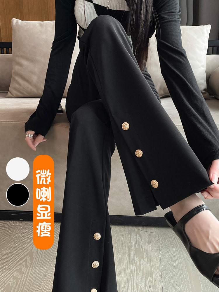 1520开叉喇叭裤女高腰显瘦春新款松紧腰垂感休闲微喇西装裤子P50图片
