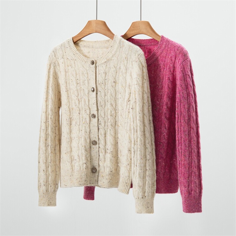 2025年秋季时尚百搭通勤简约休闲圆领麻花开衫，女装羊绒衫，臻维羊绒