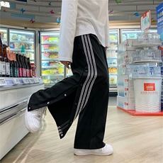 高街ins潮牌排扣宽松直筒运动裤hiphop阔腿拖地休闲裤zk026-p38，女装休闲裤，星座1008-2