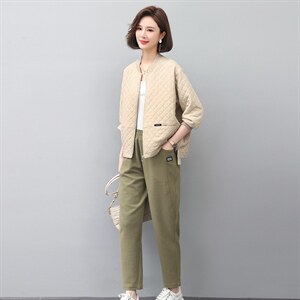 2024春年秋季新款潮韩版夹棉女长袖宽松显瘦休闲两件套装,套装黑裙冬天怎样搭配图片