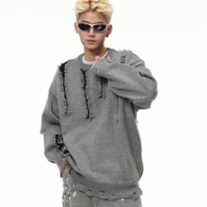 高街毛须设计感破洞毛衣男秋冬慵懒风美式街头针织衫MZ610-P45，男装针织衫/毛衣，星座412-2