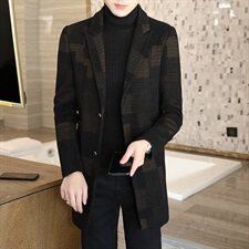 秋冬男士英伦中长款格子毛呢大衣修身时尚翻领外套风衣N10P150，男装毛呢大衣，电商B226-2（原B217-2）