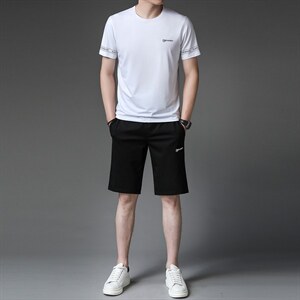 2023夏季新款冰丝中老年夏季休闲中年短袖t恤男运动衣服男装套装图片