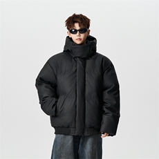 有长图冬季新款PU皮羽绒棉服男宽松连帽棉衣棉袄外套MF00760/P100，男装棉衣，电商B316