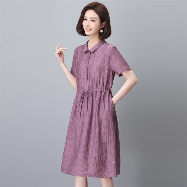 莱赛尔天丝连衣裙女夏2026新款洋气中年妈妈休闲宽松显瘦A字裙子,女装连衣裙,简韵佳