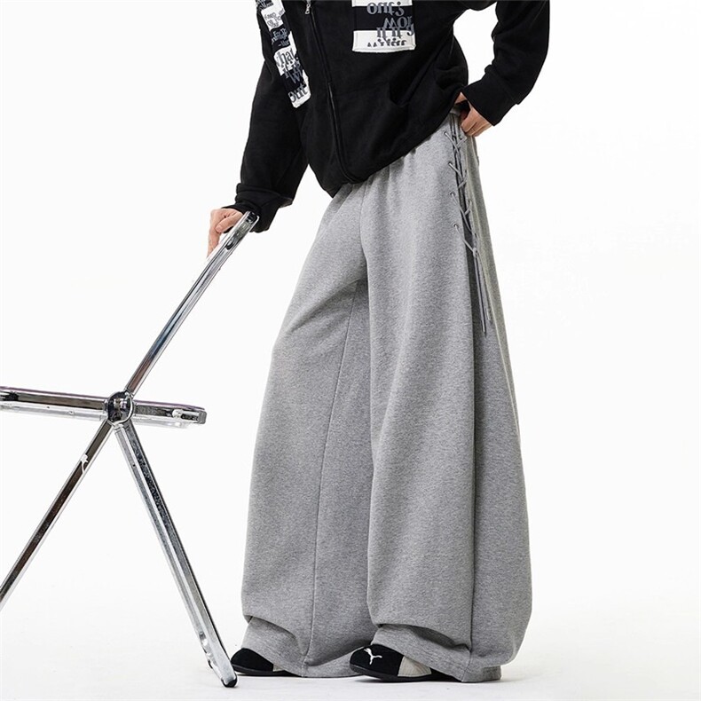 美式绑带设计运动卫裤男女冬重磅hiphop微喇长裤复古宽松阔腿裤子,男装休闲裤,星座813-2
