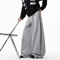 美式绑带设计运动卫裤男女冬重磅hiphop微喇长裤复古宽松阔腿裤子，男装休闲裤，星座813-2