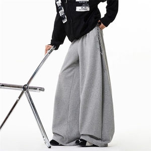 美式绑带设计运动卫裤男女冬重磅hiphop微喇长裤复古宽松阔腿裤子图片