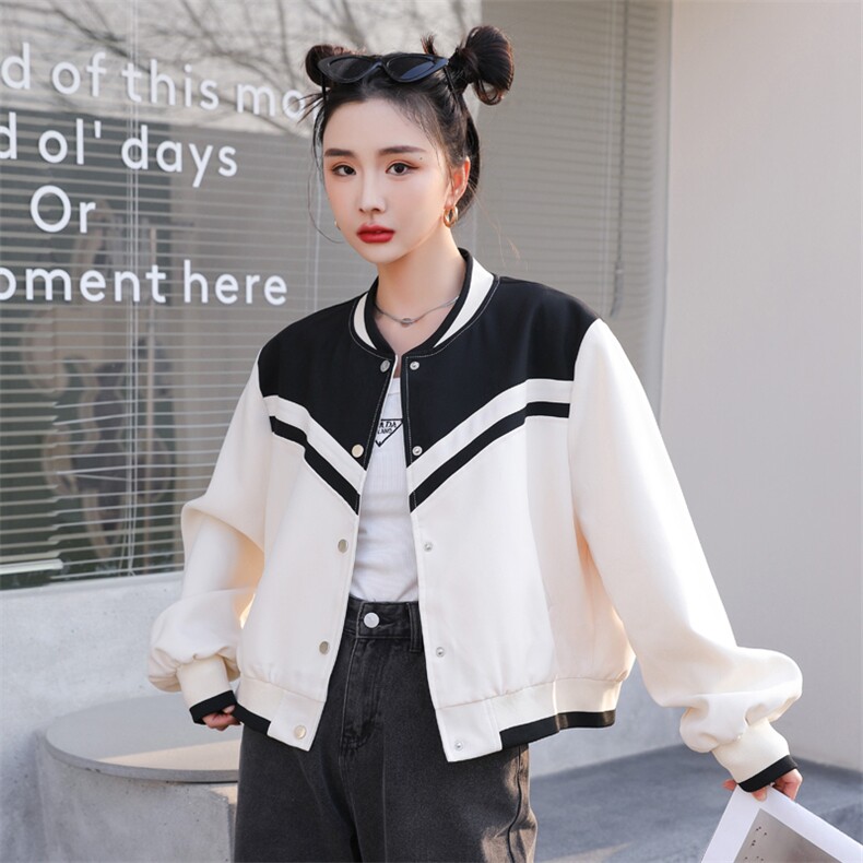 撞色拼接短款外套春装女2025年新款韩版冷淡系高级感休闲夹克上衣,女装短外套,天丽