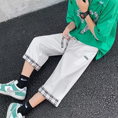 W333-P35华夫格运动七分裤夏季宽松短裤ins卷边格子阔腿裤，男装休闲裤，星座911-1