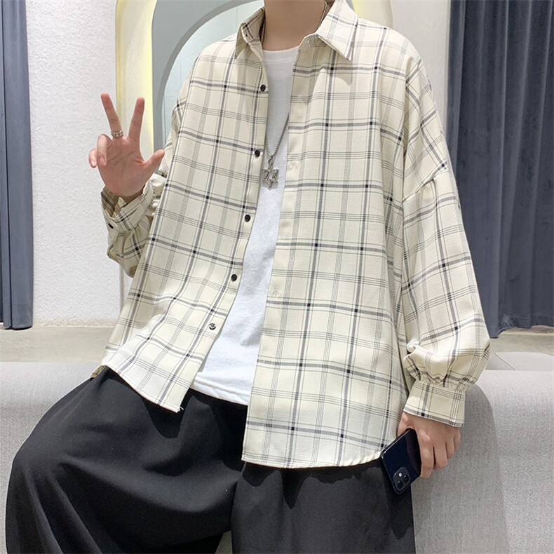 港风宽松格子衬衫男CC46-P45,男装衬衫,电商D312-1