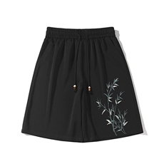 wassuphappy新中式短裤男士夏季薄款国潮竹子刺绣休闲运动五分裤，男装休闲裤，电商A022