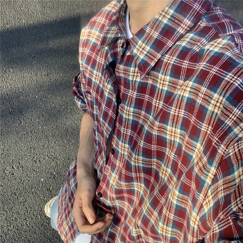 B413-1-DX843潮牌宽松纯棉衬衣男女款长袖格子衬衫休闲外套控89,男装衬衫,电商B413-1