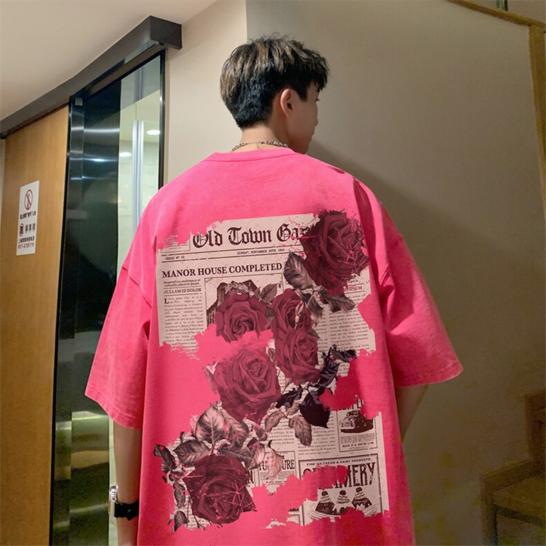 抖音供货、10万现货印花款230克水洗棉短袖T恤D223A-ST2359-P35,男装T恤,电商019-1