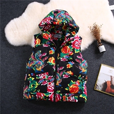 特价东北大花连帽棉马甲不漏毛高品质大量现货313B-M4-P45，女装马甲，星座313B