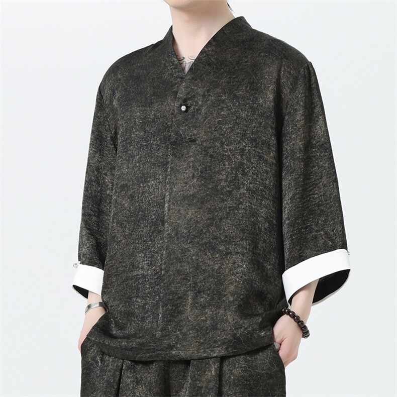 2025夏季新款男装新中式衬衣风肌理感禅服套头衬衫C97-P95,男装衬衫,电商B277(原6028)