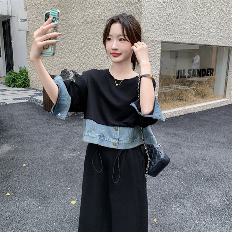 慵懒松弛感黑色假两件连衣裙女春秋2025新款超好看显瘦拼接卫衣裙,女装连衣裙,2C029