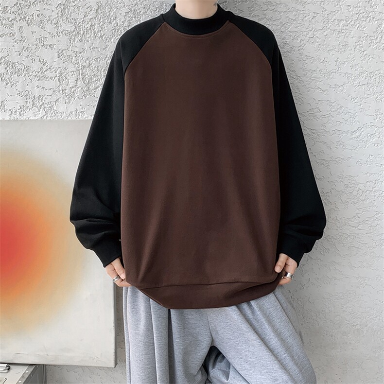 8XL-M280g重磅插肩半高领长袖t恤男打底德绒卫衣DR001特P27加绒37,男装T恤,电商B312