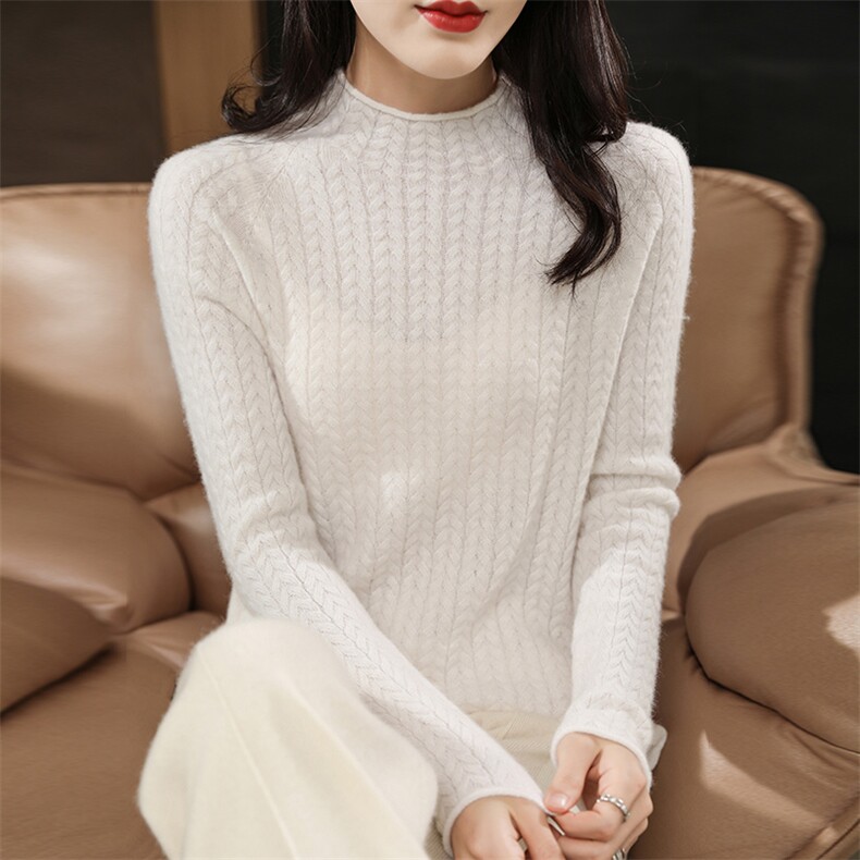 一线成衣重工麦穗2024年秋季纯色简约羊毛针织衫,女装羊毛衫,鲁菏羊绒