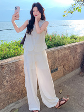现货松驰感马甲套装夏季新款气质巨好看阔腿裤两件套，女装套装/套裙，韩蔻秀