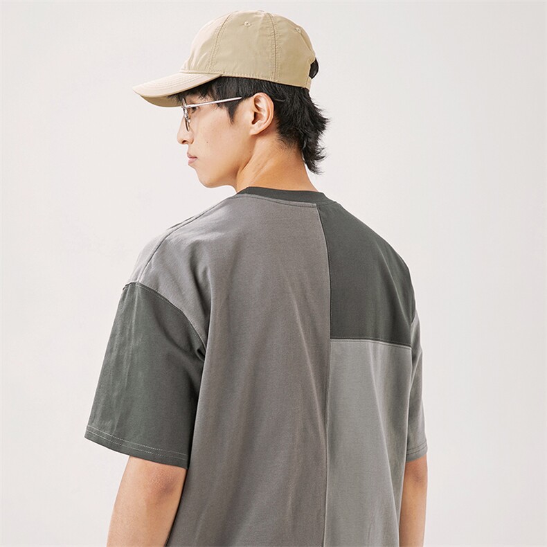 2024夏季新款男装日系潮牌纯棉拼色圆领宽松短袖休闲T恤T892-F55,男装T恤,电商A101（原外27）
