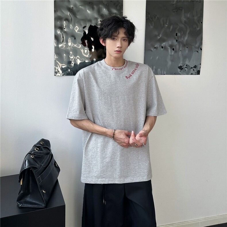 GC0288-P38重工刺绣美式潮牌男款夏季情侣设计感小众纯棉短袖t恤,男装T恤,电商C233