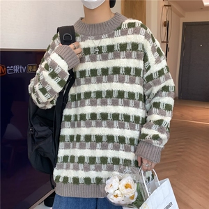 复古着设计小众慵懒风绿色条纹高级感显瘦休闲毛衣男女潮春图片
