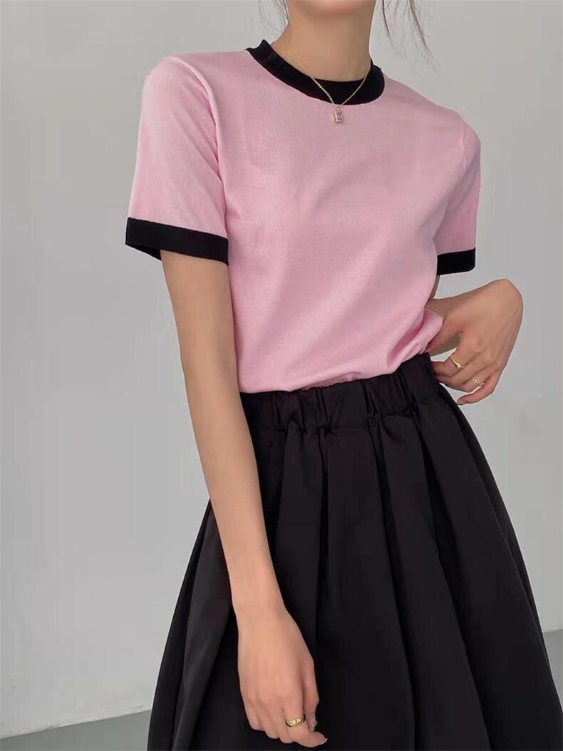 针织短袖+半裙，女装半身裙，季尺