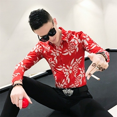 312A-741-P50新款秋冬季个性印花衬衫发型师夜场工装服衬衣，男装衬衫，星座312A-5