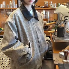 现货DW706-特批65复古老钱棕千鸟格哈灵顿夹克男外套，男装夹克，星座603-2