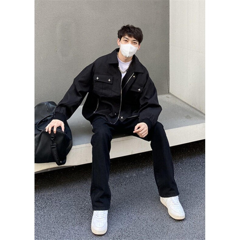 美式潮牌撞钉贴片牛仔外套男高街复古嘻哈宽松拉链夹克潮JW78,男装工装外套,星座1116A（原606A-3）