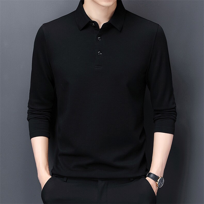 polo衫男长袖春秋季2023新款商务休闲中年爸爸装翻领T恤上衣服,男装T恤,电商B212（原钱塘6029）