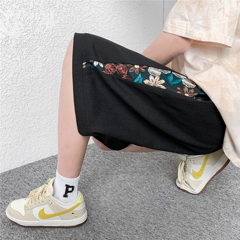 1港风大码M-5XL日系刺绣民族风潮五分裤男士中裤DK7791P45控69，男装牛仔裤，星座226-2